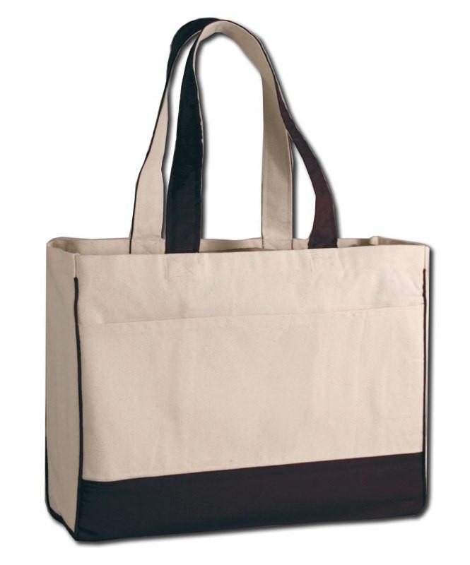 Black Cotton Canvas Tote Bag with Inside Zipper Pocket