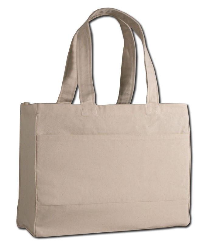 Natural Cotton Canvas Tote Bag with Inside Zipper Pocket